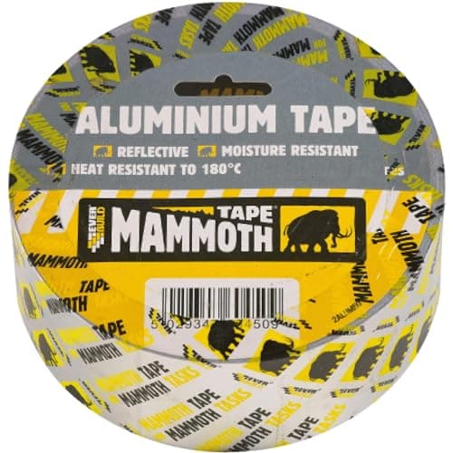 Image of Everbuild Mammoth Aluminium Tape – Heat Resistant to 180°C – Light Reflective – Excellent Moisture Resistance – Silver – 75mm x 45m Roll