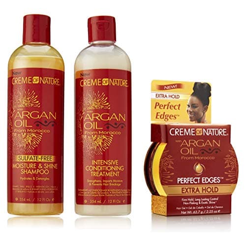 Image of Crème Of Nature Argan Oil from Morocco Shampoo & Conditioner Set 12oz BUNDLE with Perfect Edges Extra Hold 2.25oz