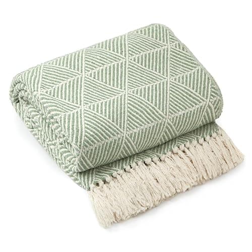 Image of Emma Barclay Throw Blanket For Sofas Bed Extra Large Recycled Cotton Throws For Settees In Pistachio Green Throw Scandi Woven Blankets - Zahra Collection 50" x 60" (127cm x 152cm) Pistachio Green