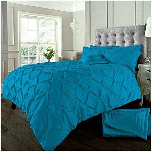 Image of EXQUIZIT HOME Duvet Quilt Cover Pin Tuck Pinch Pleat Alexander Alford Reversible Diamond Bedding Set With Matching Pillowcase Teal Single 137cm x 200cm Approximate