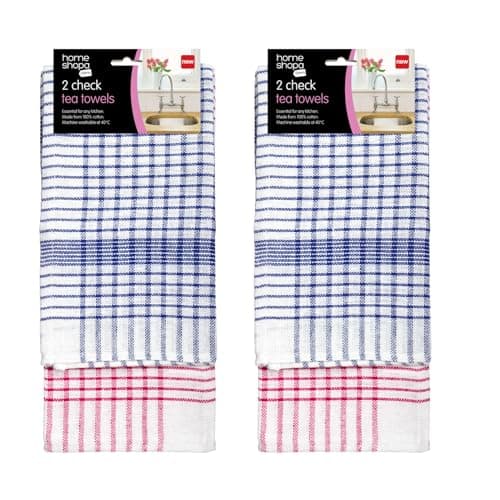 Image of HOMESHOPA Checked Kitchen Tea Towels, Pack of 4 Blue & Red Super Absorbent, Durable & Long Lasting, Lint Free, Fade Resistant, Bar, Catering, Restaurant Cloth