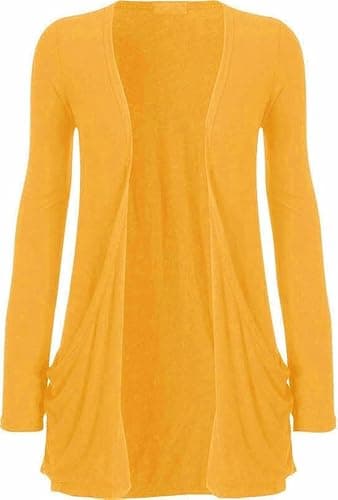 Image of SXME MIGHT SAY Women's Casual Pocket Cardigan, Long Sleeve, Open Front, Waterfall Mid-Length, UK Plus Size (UK, Numeric, 8, 26, Regular, Regular, S/M (8-10), Mustard)