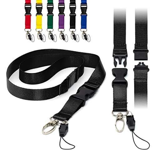 Image of Black Detachable 2cm Flat Lanyards with Buckle, Safety Breakaway Pull, Metal Clip, and Loop String ID Badge Holders Lanyard Neck Strap by LanyardsTomorrow Pack of 10