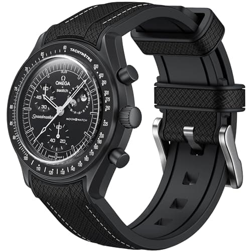 Image of REBANDACE Strap for Omega x Swatch MoonSwatch Watch 20mm,No Gap Soft Silicone Omega X Swatch Moonswatch Speedmaster Replacement Strap,Curved Moonswatch Swatch strap for Men Women (Black white line)
