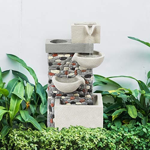 Image of GardenKraft Outdoor Fountains/Cascading Water Feature/Weatherproof Design/Easy to Install/Tranquil Garden Ornament (Pebbles Fountain)