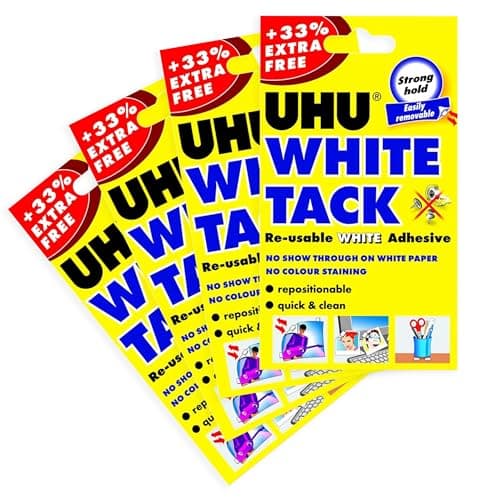 Image of UHU White Tack - Sticky Reusable Adhesive Putty - Pack of 4