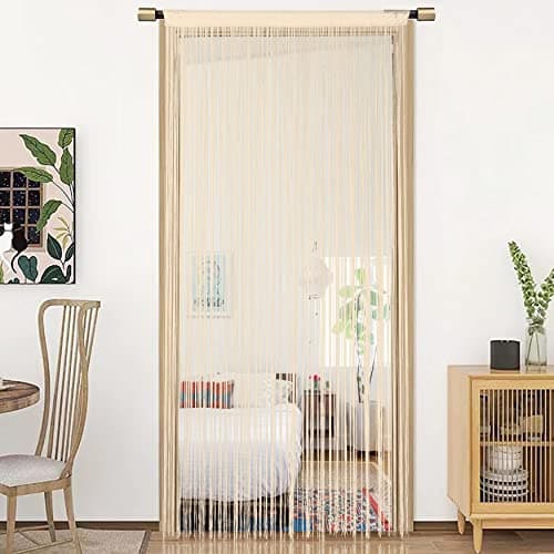 Image of HSYLYM String Door Curtain Window Decorations Room Divider Room Decorations Single Curtain for Window,W35 xL79,Beige
