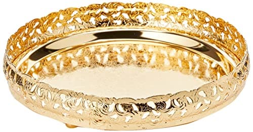 Image of Royal Silver Gold Round Stylish 23cm Silver/Gold Plated Paandan Tray Home Kitchen Restaurant Dining