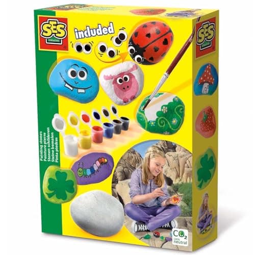 Image of SES Creative 14818 – Painting Stones Set, Arts and Crafts, Rock Painting Kit for Boys and Girls, Includes 5 stones - 6 paint pots, 6 Colours