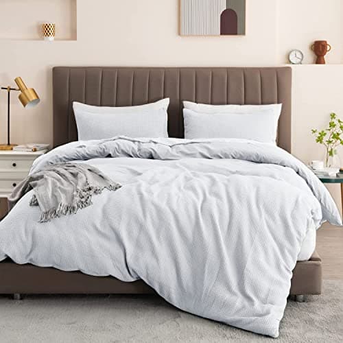 Image of 3 Piece 100% Cotton Duvet Cover Set Soft Cozy Warm Waffle Design Quilt Cover Bedding Set With Pillow Case (White, king)