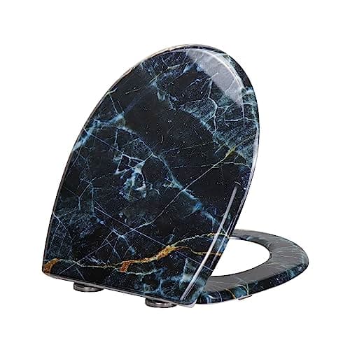 Image of Fanmitrk Duroplast Soft Close Toilet Seat-Black Marble Style Toilet Seat,Quick Release Toilet Lid with Top Fixing,Easy to fit(UF01-04)