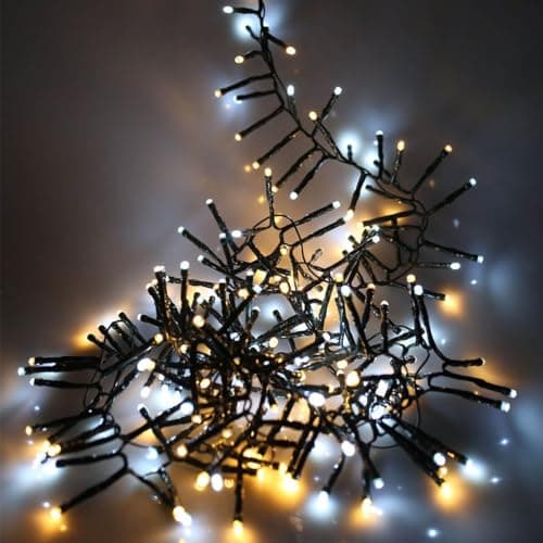 Image of SHATCHI 480 Christmas Tree Cluster Lights Multifunction 8 Light Modes, Timer Green Cable Indoor/Outdoor Low Voltage Holiday Home Decorations, Warm and Cool White