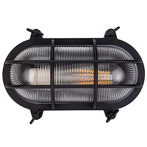 Image of Happy Homewares Industrial Nautical Marine Style Matt Black Cast Aluminium Outdoor Bulkhead Wall or Ceiling Light | IP54 Rated | 1 x 60w E27 | Vertical or Horizontal