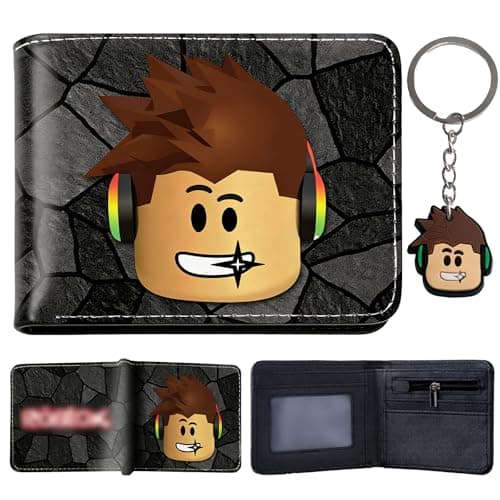 Image of PU Leather Bifold Wallet for Teen Boys & Girls, Cartoon Game Character Printed Short Purse with Coin Pocket, Card Holder & ID Window, Travel Essentials Gifts Set with Keychain for Kids, Gamers Fans