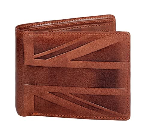 Image of Hudson & James Designer London Real Distressed Leather Mens Wallet with Zip Coin Pocket Credit Carder Holder Bifold Purse UK Union Jack (Tan Crunch)