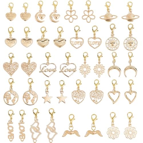Image of SUPERFINDINGS 80 Pcs Clip On Charms Lobster Clasp Hollow Heart Dangle Charms 25~40 mm Light Gold Alloy Pendant For Diy Earrings Bracelet Shoe Lace Zipper Jewelry Making, Bulk Pack