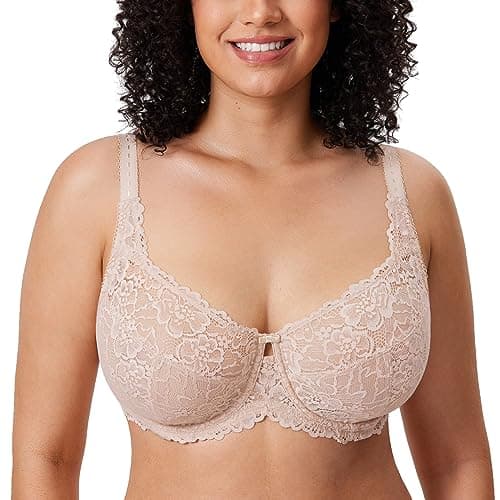 Image of DELIMIRA Women's Plus Size Bra Full Coverage Minimiser Non Padded Lace Underwired Bras Beige 34G