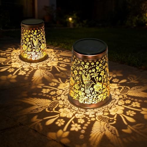 Image of Solar Lanterns for Outside 2 Pack ,Garden Ornaments Outdoor Solar Lantern IP65 Waterproof Metal Hummingbird Birthday Gifts for Women Mum Grandma for Patio Lawn Yard Decor