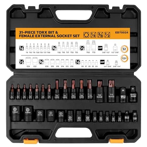 Image of 31-Piece Torx Bit Socket Set: Premium CR-V & S2 Alloy Steel, Star T8-T70 & E-Torx E4-E24, High Torque Laser Marked for Automotive Mechanic