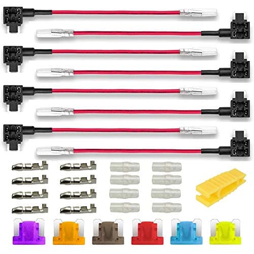 Image of Gebildet 8pcs 12V-24V Low Profile Add-a-Circuit Fuse Tap, Mini Piggy Back Blade Fuse Holder with Wire Harness,6pcs Mini Blade Fuse(3A 5A 7.5A 10A 15A 20A) and Fuse Puller