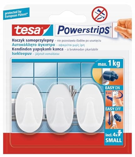 Image of Tesa 57533 Powerstrips 3pcs self-Adhesive Hooks Oval White