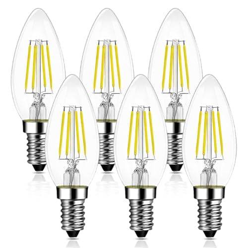 Image of Levidon E14 LED Candle Light Bulbs, Small Edison Screw (SES) 6500K Cool White Clear Filament, Non-dimmable - Pack of 6