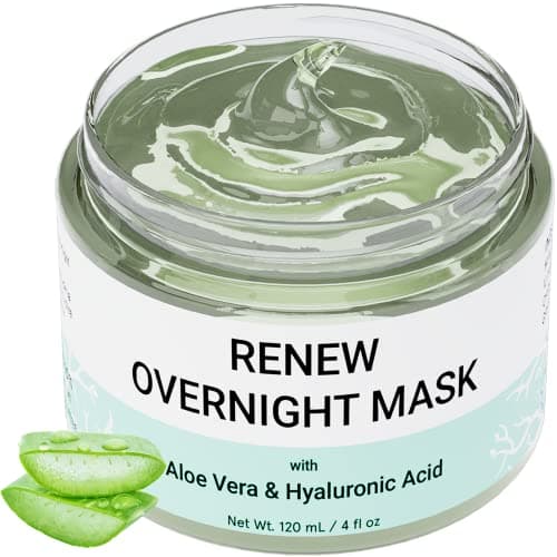 Image of Renew Overnight Sleeping Facial Mask by Doppeltree with Aloe Vera Gel & Hyaluronic Acid - Anti Aging Hydrating Face Mask for Sunburn Relief, Skin Care & Repair - Formulated in San Francisco