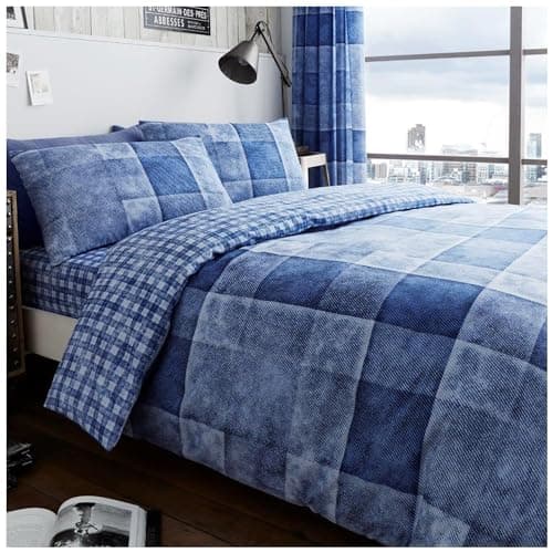 Image of GC GAVENO CAVAILIA Single Duvet Cover Set - Reversible Polycotton Bedding Sets (137x200 cm) - Geometric Quilt Cover With Pillow case - Washable Bed Linen - Blue