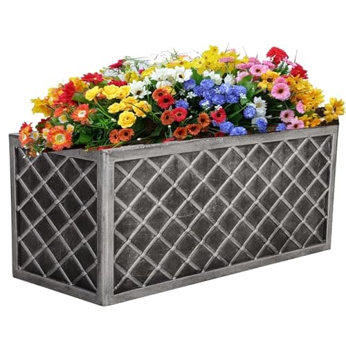 Image of STORM TRADING GROUP Grey Beautiful Stylish Look 70cm Lazio Pewter Trough Garden Decor Long Large Summer Flower Pot Outdoors