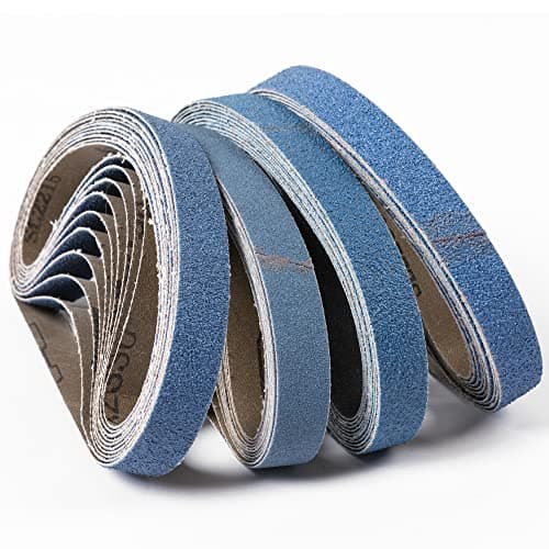 Image of UPWOOD 40 Pack Zirconia Sanding Belts Replacement 20 x 520mm Size,10 Each of 40/60/80/120 Grits Zirconium Corundum Sanding Belt (3/4" x 20-1/2" Belts)