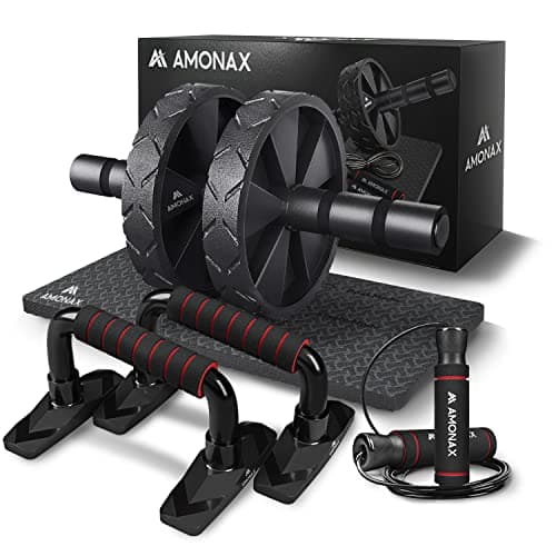 Image of Amonax Gym Equipment for Home Workout (Ab Roller Wheel Set, Skipping Rope, Push-up Handles). Fitness Exercise, Strength Training Equipment for Abs, Weight Loss, Sport Accessories for Men Women