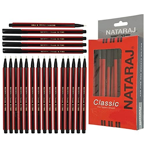 Image of NATARAJ 20 x 0.7mm Point Classic BLACK Ballpoint Pens Fine Smooth Quality Ball (5 x PATEL Black Ball Pens)