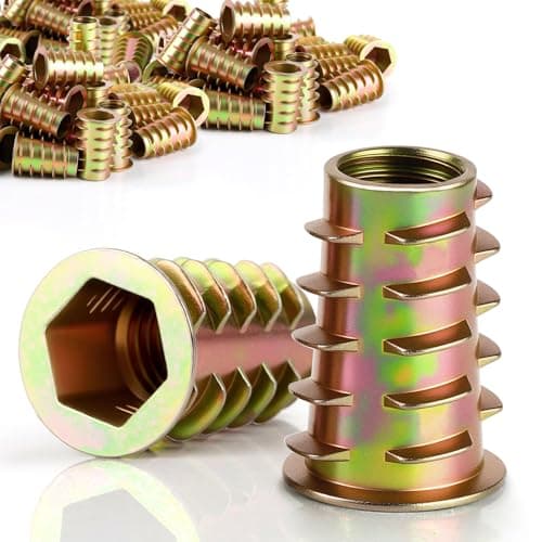 Image of mawmuaw M4 x 10mm Threaded Inserts for Wood, 35pcs Zinc Alloy Hex Drive Threaded Nut Inserts, Flanged Screw-in Nut for Furniture, Shelves, and Woodworking DIY