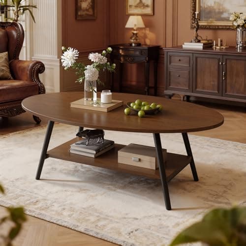 Image of Hawthyhome Round Side Table 2-Tier Coffee Table with Storage Modern Solid Wood Table Metal Frame for Living Room Bedroom Lvory Brown