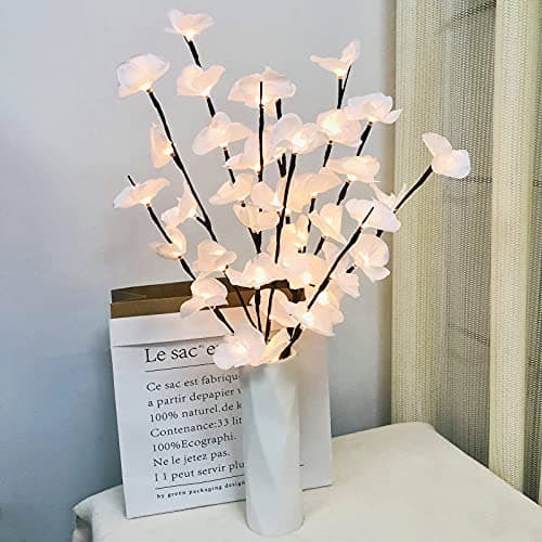 Image of 2 Pack Artificial Butterfly Orchid Flower Branch Lights,20LED 30INCH Tall Artifical Phalaenopsis Stem Twig Lamp for Home Kitchen Vase Art Decoration