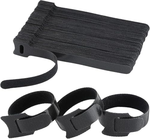Image of TQIOQIY 120 Pcs 6 Inch Cable Ties, 15 cm Black Reusable Self-Gripping Fabric Hook and Loop Cable Straps Ties Wire Ties for Cord Organizer Cable Management Cord Organizer