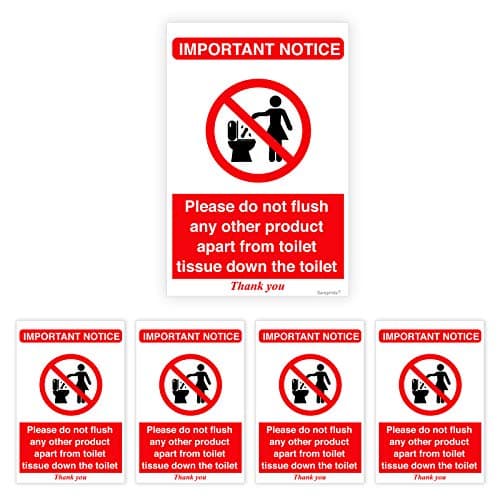 Image of Pack of 5 Do Not Flush Toilet Signs Self adhesive Waterproof Vinyl Toilet Tissue Disposal Sign 75mmx100mm V1161