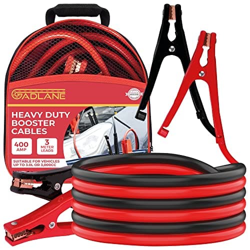 Image of GADLANE 3 Meters Heavy Duty Jump Leads - 400 Amp Battery Booster Jumper Cables Colour Coded Clamps For Petrol Diesel Jump Start - Car Battery Jump Leads Heavy Duty for Car, Van & Truck (400A)