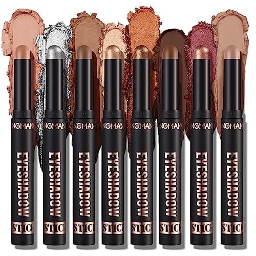 Image of XINYUNXIN 8PCS Eyeshadow Stick Soft Creamy Matte Shimmer Eye Shadow Pencil Crayon Highlighting Pigmented Shiny Eyeshadow Pencil Waterproof Classy Shimmer Eye Shadow Sticks Set (A)