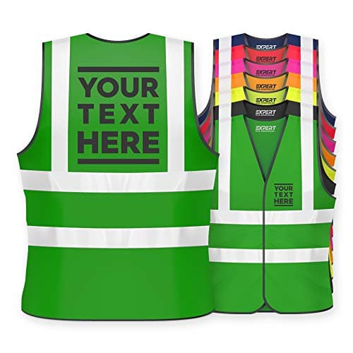 Image of Expert Workwear Hi Vis Personalised Vest Safety Reflective Waistcoat Custom Printed Security Hi Viz (L, Green)