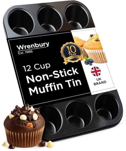 Image of Wrenbury 12 Cup Nonstick Muffin Tin for Baking – Deep 7.5cm Cups, PFOA Free Carbon Steel Cupcake Pan, Warp Resistant, Easy Clean