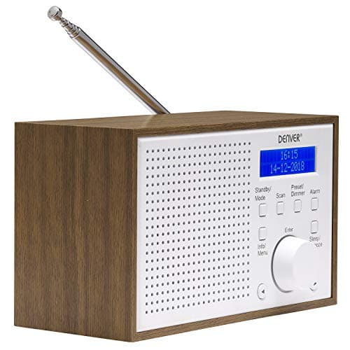 Image of Denver DAB-46 DAB/DAB+ Digital & FM Portable Radio with Dual Alarm Clock – Mains & Battery, Snooze & Sleep, Real Wood Effect Finish
