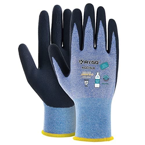 Image of KAYGO Latex Coated Work Gloves for Men Women Breathable, 3 Pairs Recycled Polyester Gardening Gloves, Eco Friendly Safety Yard Work Gloves for Men, KGE19L (Blue, Small)