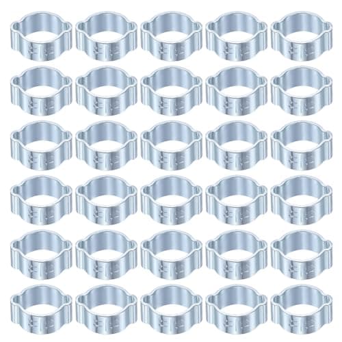 Image of sourcing map 30pcs Double Ear Hose Clamp 11-13 mm Galvanized Steel Hose Clamp Double Ear O Clips Crimp Rings for Fuel Line Pipe Tube Fitting Connections, Silver