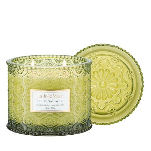 Image of LA Jolie Muse Starlit Golden Fir Candle, Candles for Home Scented, Large 2-Wick Soy Candle, Scented Candle Gifts, Clean Burning Candles, 12 Oz