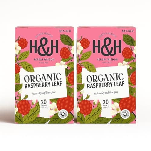 Image of Heath & Heather Organic Raspberry Leaf Tea Infusion – 40 Herbal Tea Bags (2 × 20), Caffeine‑Free, Women’s Wellness Ritual