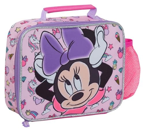 Image of Disney Minnie Mouse Lunch Bag with Bottle Holder for Girls School Insulated Cooler Lunchbox