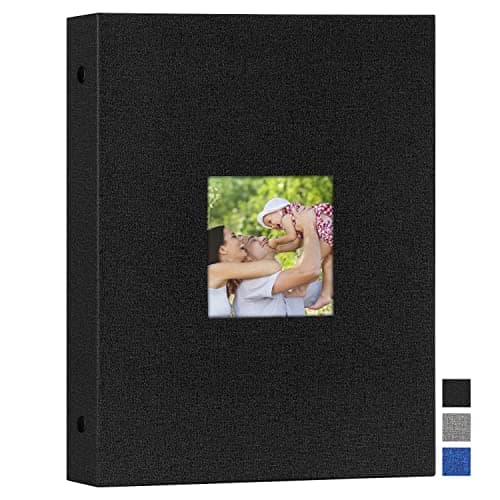 Image of Benjia Photo Album A4 Portrati 100 Pocket, Linen Slip in Top Loading Photo Ablums holds 100 Vertical A4 Pictures Black
