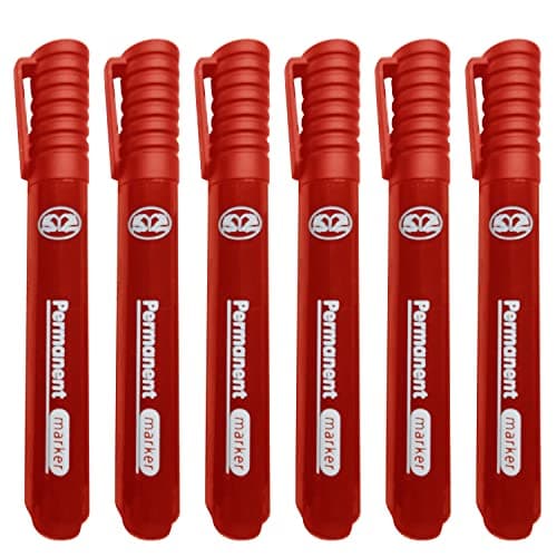 Image of JMS we create smile (Pack of 6 Permanent Markers - Thick Bullet Tip Marker Pens Waterproof, Quick Drying, Smear Proof Pens (Red)