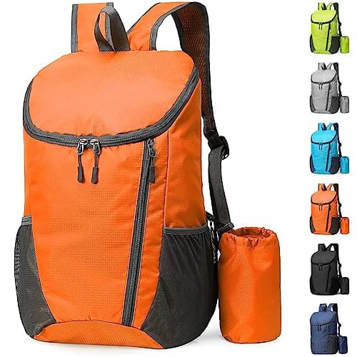 Image of Yoolly Lightweight Foldable Backpack, Small Hiking Rucksack, Waterproof Packable Backpack for Men Women Kids, Durable Rucksack for Outdoor Sport Travelling Hiking Camping Biking Walking (Orange)
